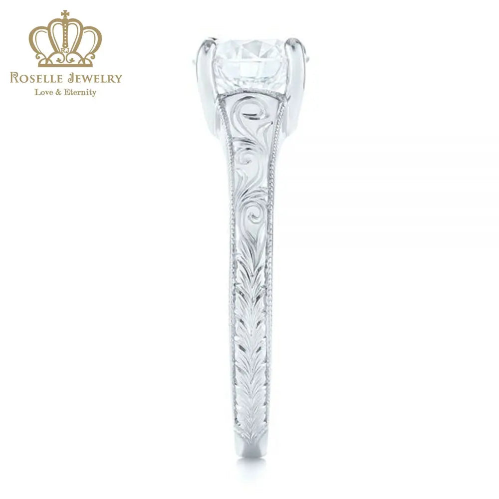 CHARLISA™ Hand Engraved Solitaire Diamond Engagement Ring- EC003 - Roselle Jewelry