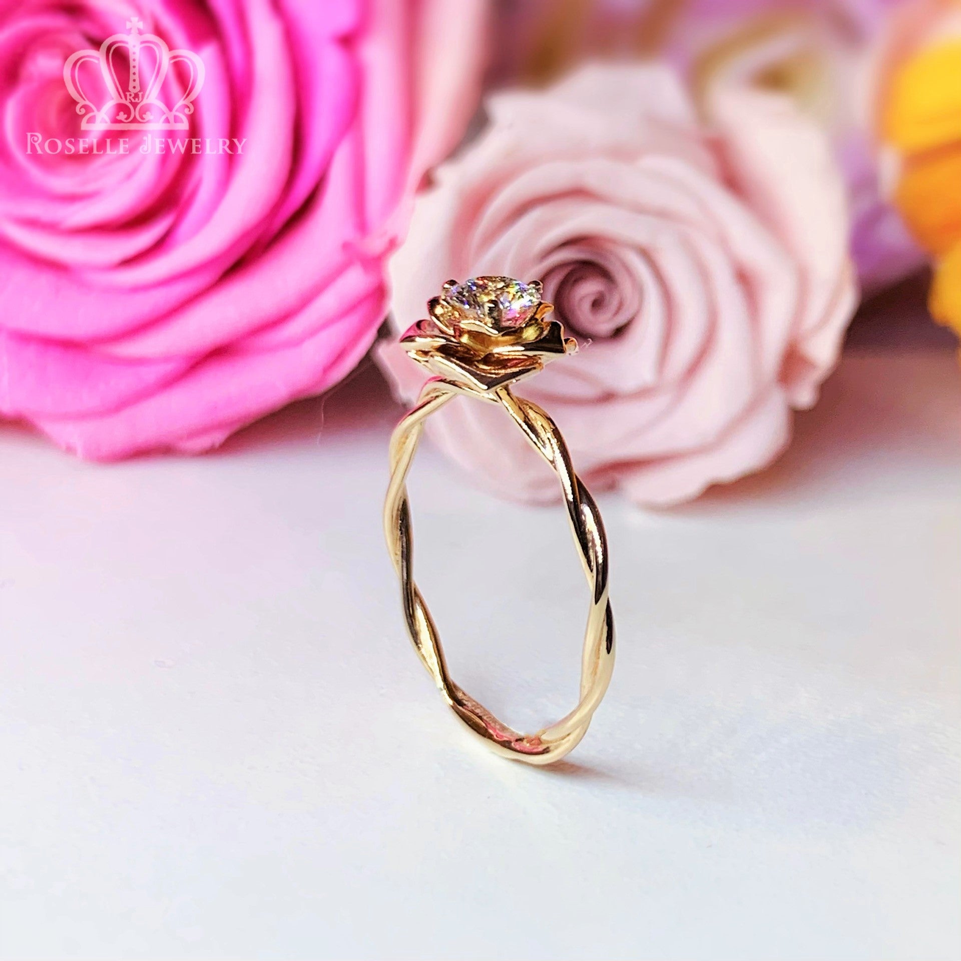 0.30CT Floral Rose Solitaire Engagement Ring - LGR012 - Roselle Jewelry
