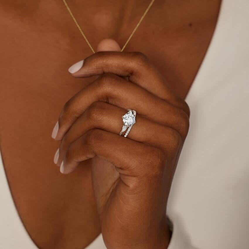 Delilah Three Stone Pear Diamond Engagement Ring  [Setting Only] - EC123