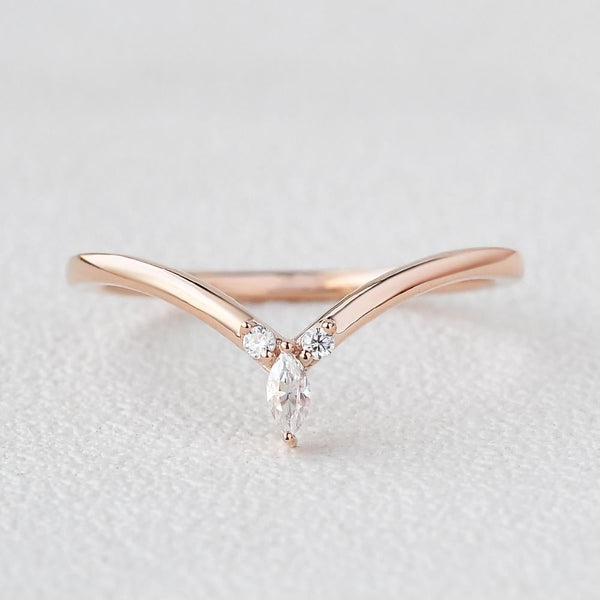 0.10CTW Round & Marquise Cut Curved Stacking Wedding Band