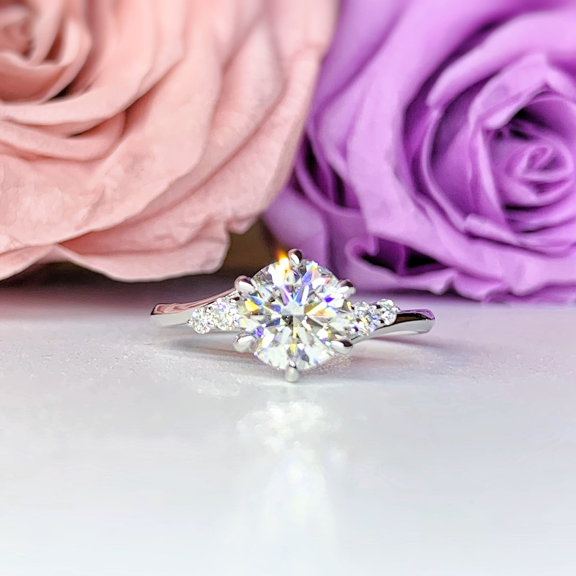 LGR071 - Twist Side Stone Lab Grown Diamond Engagement Ring - LG597357655