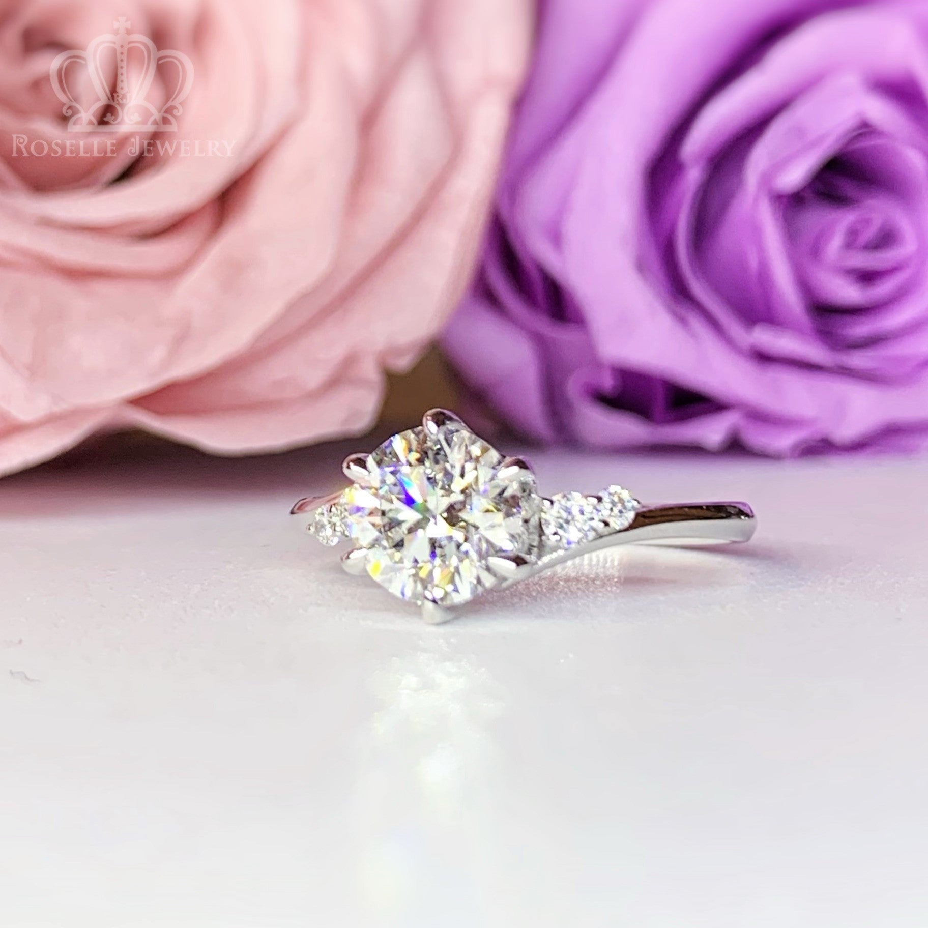 LGR071 - Twist Side Stone Lab Grown Diamond Engagement Ring - LG597357655