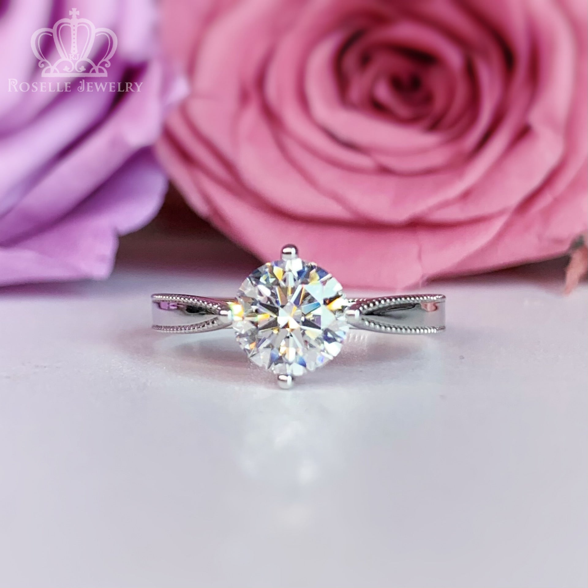 Floral Four Prong Solitaire Engagement Ring [Setting Only] - LGN004