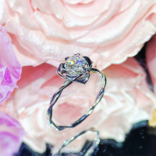 0.35CT 18K White Gold Floral Rose Solitaire Engagement Ring - LGR012 LG668446450