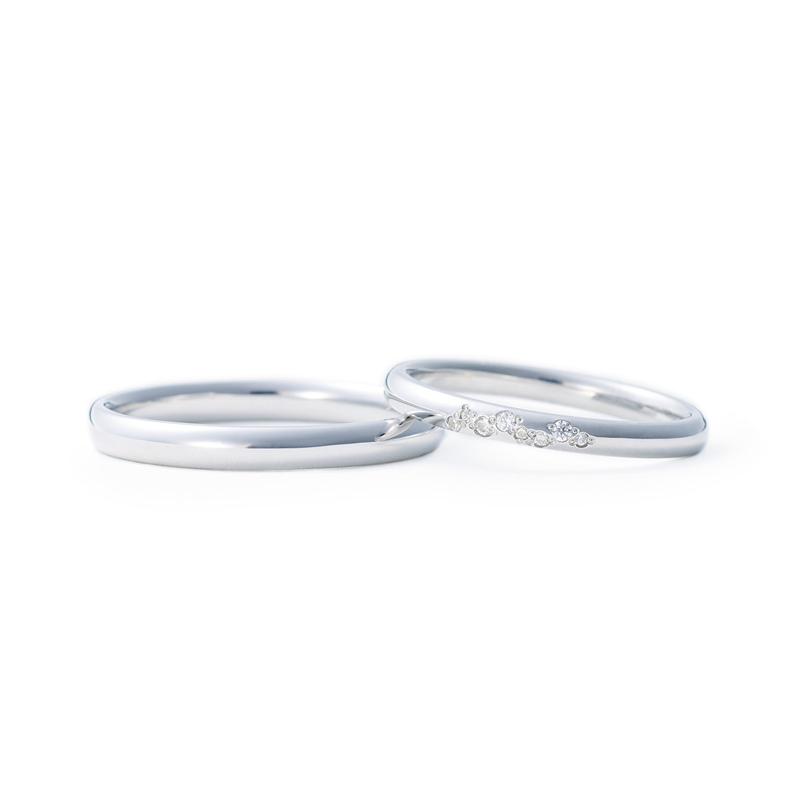 Japanese Style Couple Diamond Wedding Ring Set - WM13 - Roselle Jewelry