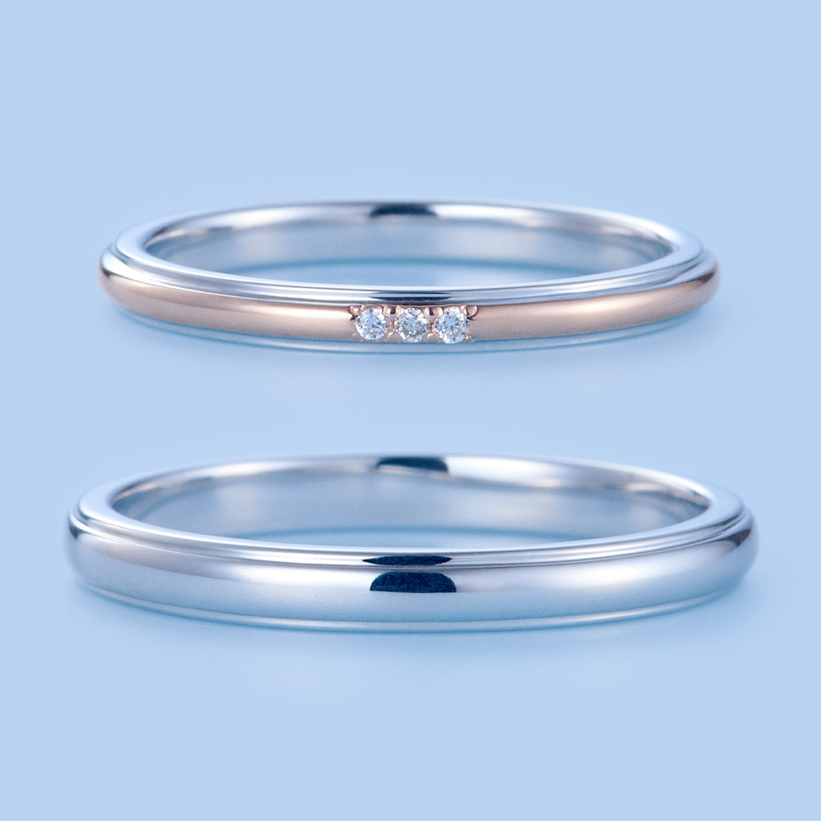 Japanese Style Two Tone Couple Diamond Wedding Ring Set - WM17 - Roselle Jewelry