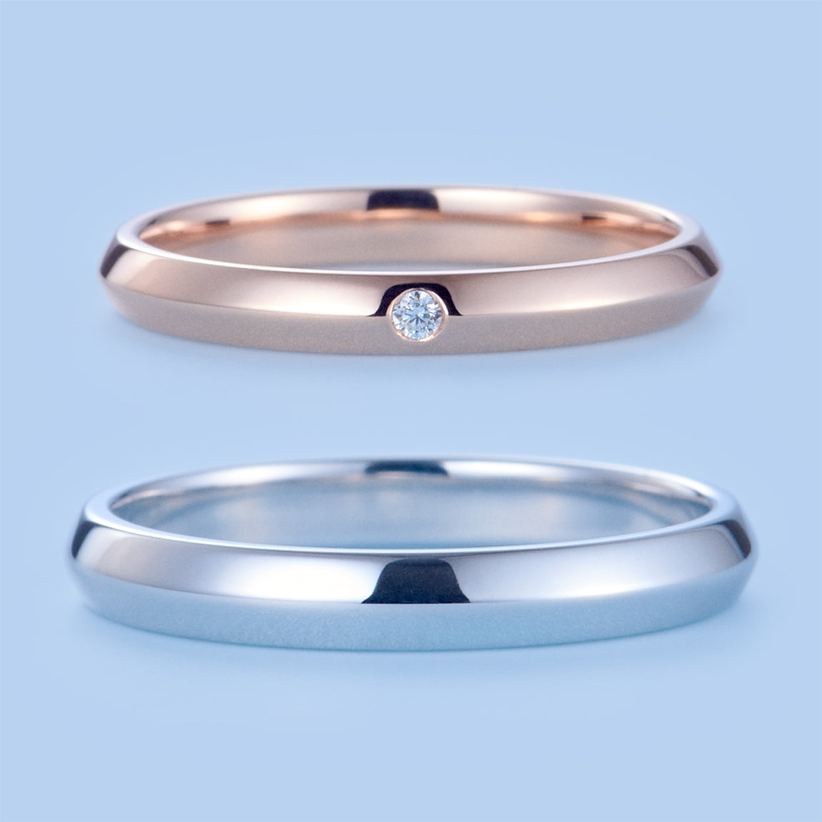 Japanese Style Couple Diamond Wedding Ring Set - WM15 - Roselle Jewelry