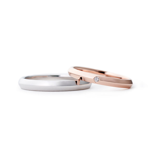 Japanese Style Couple Diamond Wedding Ring Set - WM15 - Roselle Jewelry