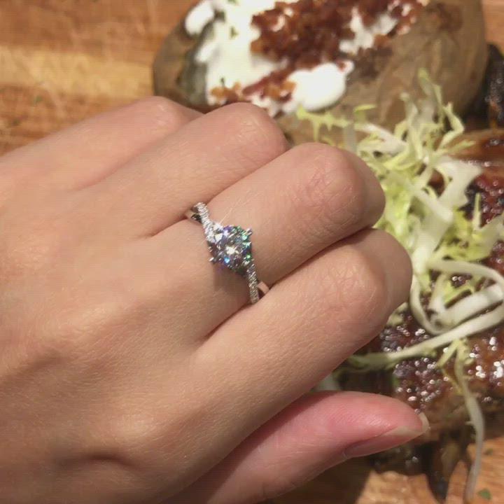 T6 - Four Prong Twist Side Stone Engagement Ring