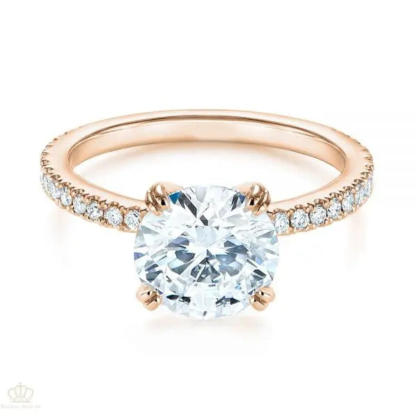 Classic Double Claw Prong Side Stone Diamond Engagement Ring [Setting Only] - EC048 - Roselle Jewelry