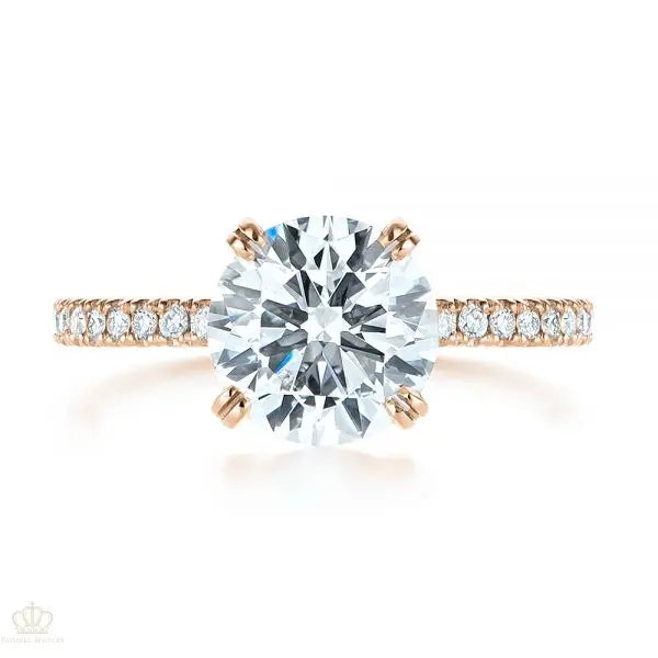 Classic Double Claw Prong Side Stone Diamond Engagement Ring [Setting Only] - EC048 - Roselle Jewelry
