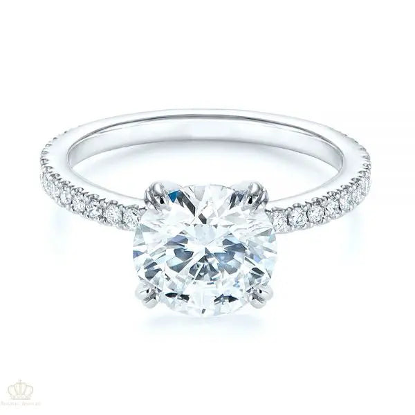 Classic Double Claw Prong Side Stone Diamond Engagement Ring [Setting Only] - EC048 - Roselle Jewelry