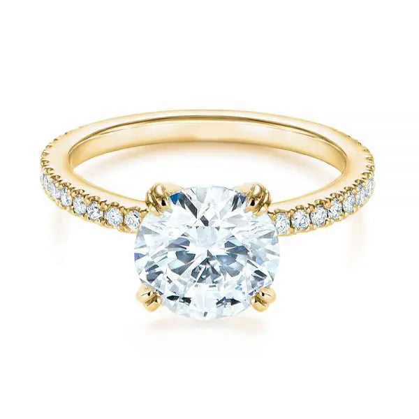 Classic Double Claw Prong Side Stone Diamond Engagement Ring [Setting Only] - EC048 - Roselle Jewelry