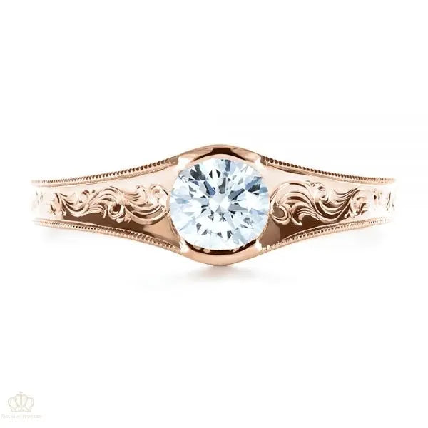 Vintage Custom Hand Engraved Solitaire Engagement Ring [Setting Only] - EC073 - Roselle Jewelry
