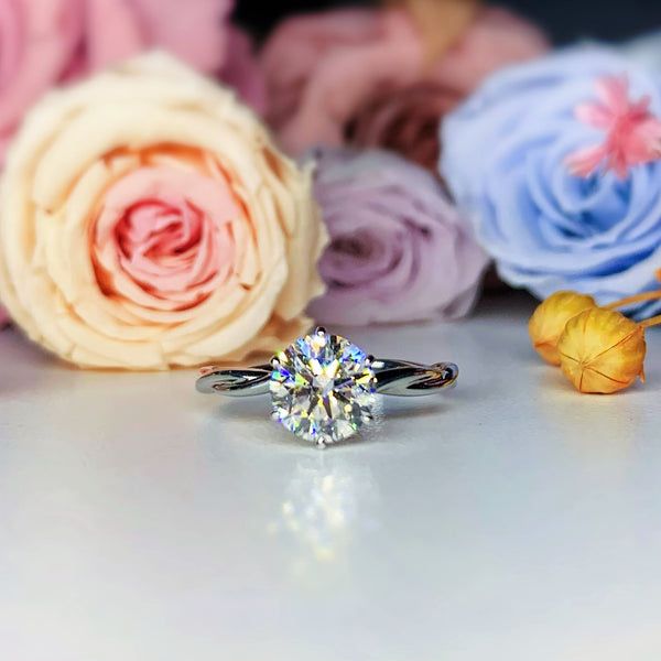 Custom Twist Side Stone Diamond Ring [Setting Only] - EC094 - Roselle Jewelry