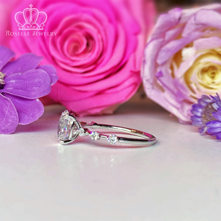 1.18CTW Oval Cut Lab Grown Side Stone Diamond Engagement Ring - LGR006 - Roselle Jewelry