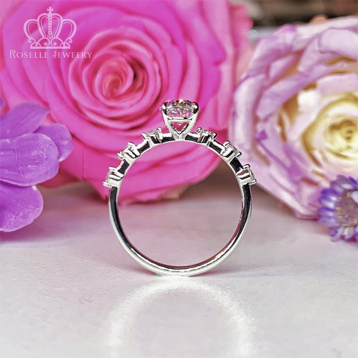 1.18CTW Oval Cut Lab Grown Side Stone Diamond Engagement Ring - LGR006 - Roselle Jewelry