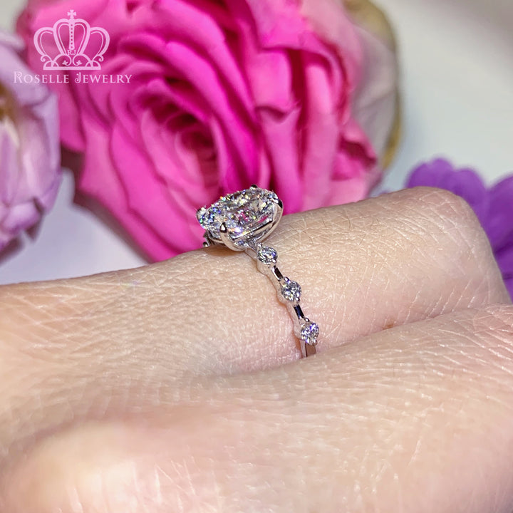 1.18CTW Oval Cut Lab Grown Side Stone Diamond Engagement Ring - LGR006 - Roselle Jewelry