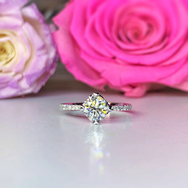 0.86CTW Four Prong Heart Shape Claw Lab Grown Side Stone Diamond Engagement Ring - LGR007 - Roselle Jewelry