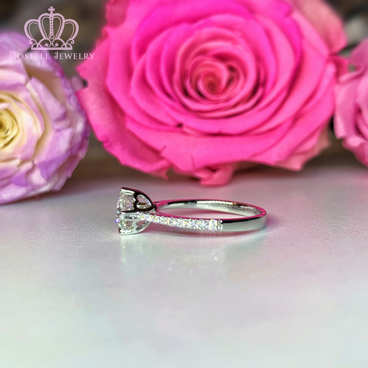 0.86CTW Four Prong Heart Shape Claw Lab Grown Side Stone Diamond Engagement Ring - LGR007 - Roselle Jewelry