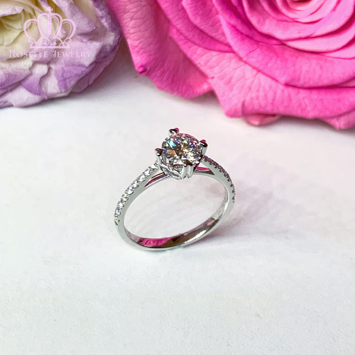 0.86CTW Four Prong Heart Shape Claw Lab Grown Side Stone Diamond Engagement Ring - LGR007 - Roselle Jewelry