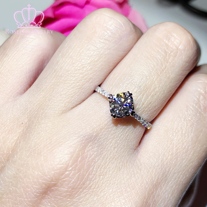 0.86CTW Four Prong Heart Shape Claw Lab Grown Side Stone Diamond Engagement Ring - LGR007 - Roselle Jewelry