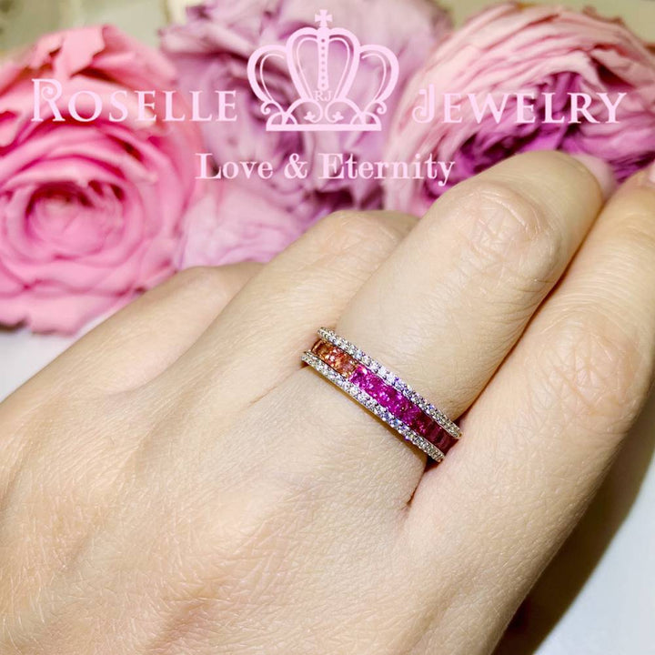 Princess Cut Lab Grown Sapphire Rainbow Eternity Wedding Ring - RT4 - Roselle Jewelry
