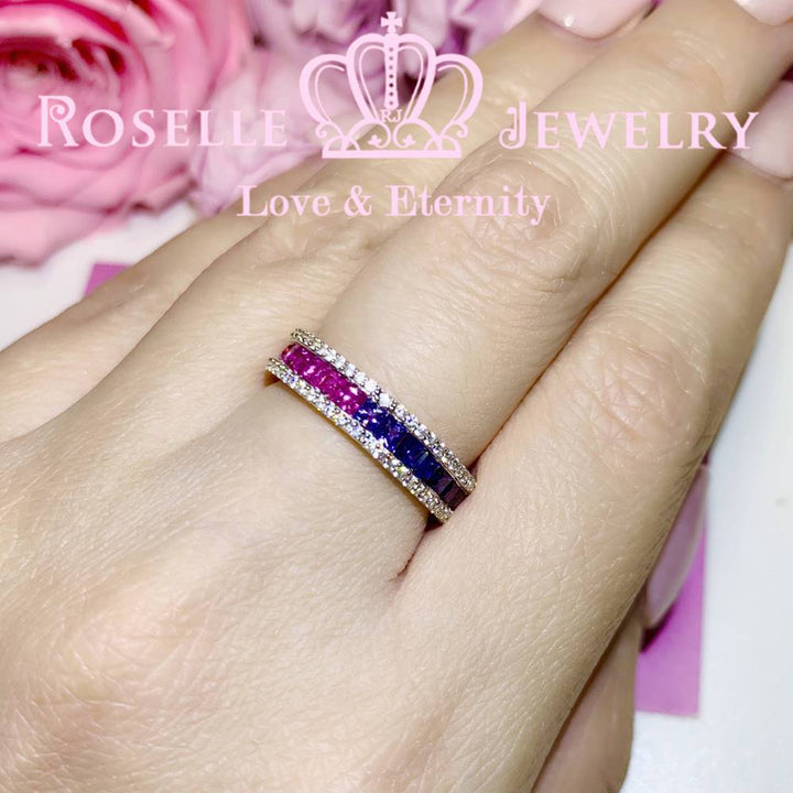 Princess Cut Lab Grown Sapphire Rainbow Eternity Wedding Ring - RT4 - Roselle Jewelry