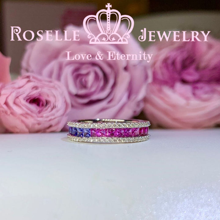 Princess Cut Lab Grown Sapphire Rainbow Eternity Wedding Ring - RT4 - Roselle Jewelry