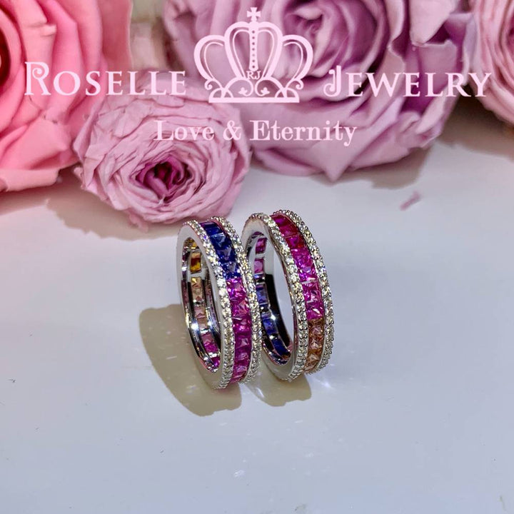 Princess Cut Lab Grown Sapphire Rainbow Eternity Wedding Ring - RT4 - Roselle Jewelry