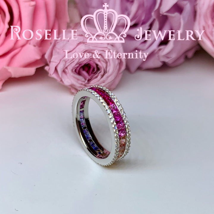 Princess Cut Lab Grown Sapphire Rainbow Eternity Wedding Ring - RT4 - Roselle Jewelry