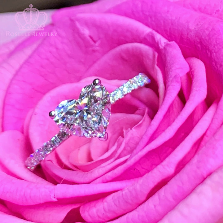 1.20CTW Heart Shape Lab Grown Side Stone Diamond Engagement Ring - LGR008 - Roselle Jewelry