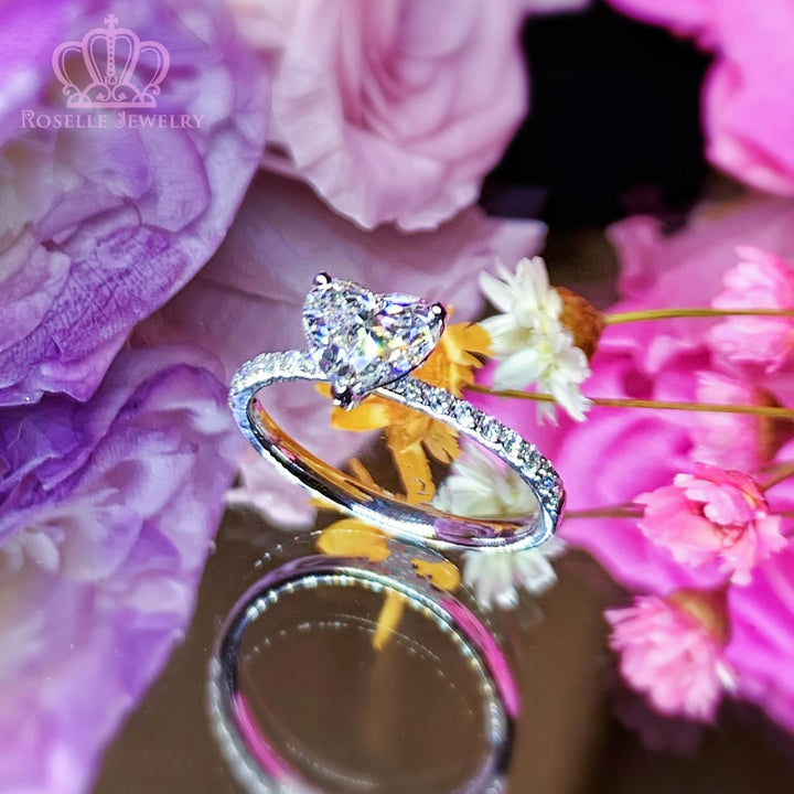 1.20CTW Heart Shape Lab Grown Side Stone Diamond Engagement Ring - LGR008 - Roselle Jewelry