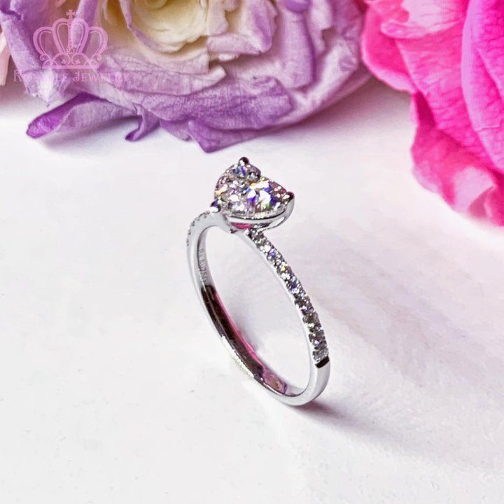 1.20CTW Heart Shape Lab Grown Side Stone Diamond Engagement Ring - LGR008 - Roselle Jewelry
