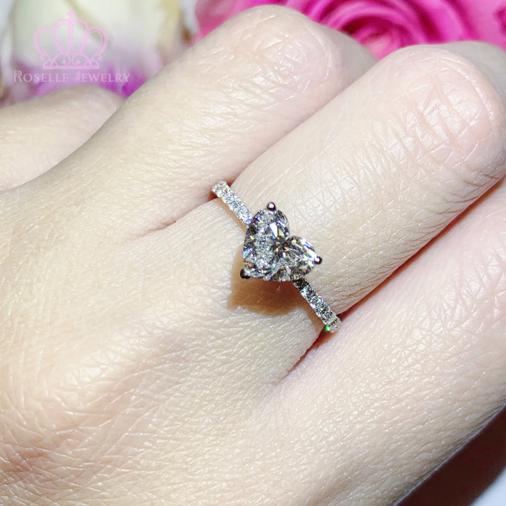1.20CTW Heart Shape Lab Grown Side Stone Diamond Engagement Ring - LGR008 - Roselle Jewelry