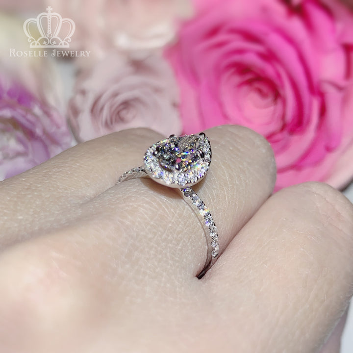 1.03CT Pear Cut Lab Grown With Side Stone Halo Engagement Diamond Ring - LGR011 - Roselle Jewelry
