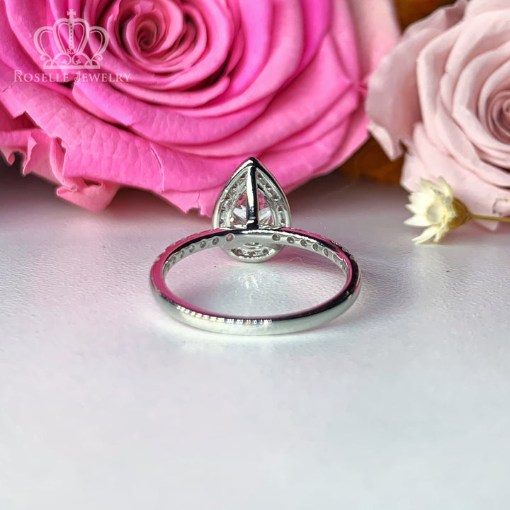 1.03CT Pear Cut Lab Grown With Side Stone Halo Engagement Diamond Ring - LGR011 - Roselle Jewelry
