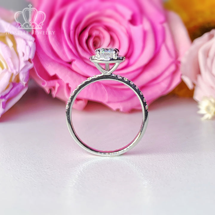 1.03CT Pear Cut Lab Grown With Side Stone Halo Engagement Diamond Ring - LGR011 - Roselle Jewelry