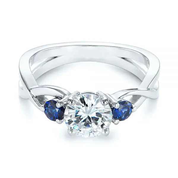 Three Stone Blue Sapphire Engagement Ring [Setting Only] - EC057 - Roselle Jewelry