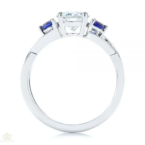 Three Stone Blue Sapphire Engagement Ring [Setting Only] - EC057 - Roselle Jewelry
