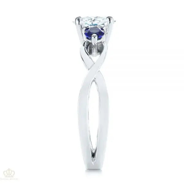 Three Stone Blue Sapphire Engagement Ring [Setting Only] - EC057 - Roselle Jewelry