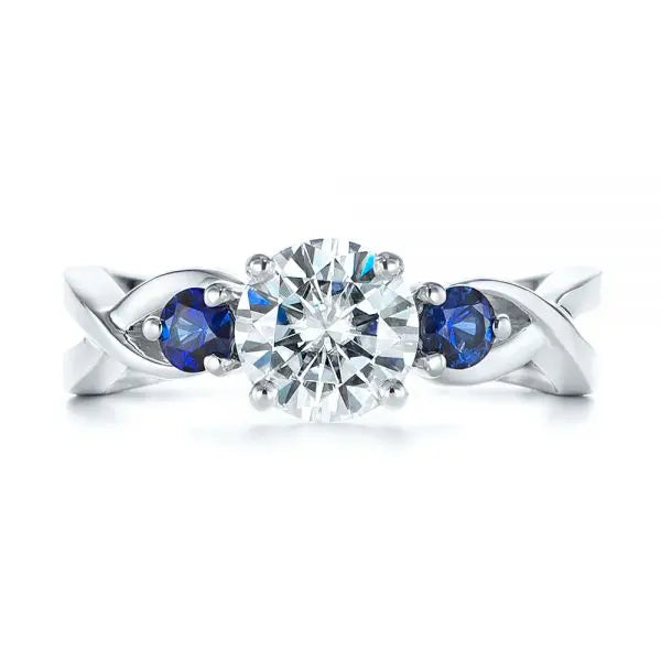 Three Stone Blue Sapphire Engagement Ring [Setting Only] - EC057 - Roselle Jewelry