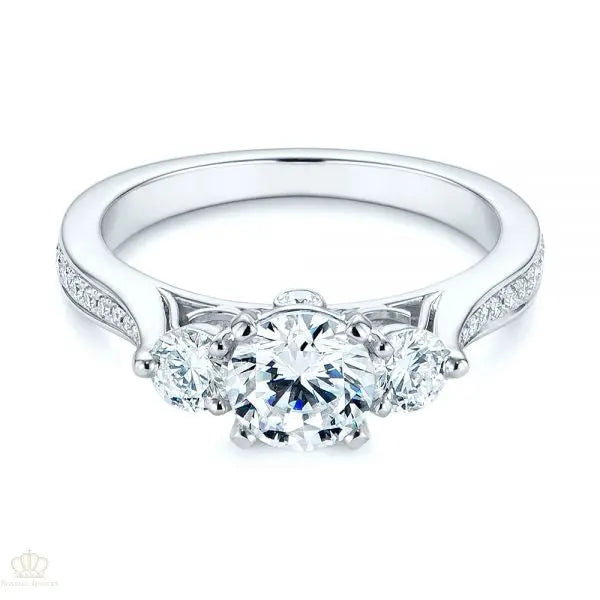 Three Stone Filigree Peekaboo Diamond Side Stone Engagement Ring [Setting Only] - EC054 - Roselle Jewelry