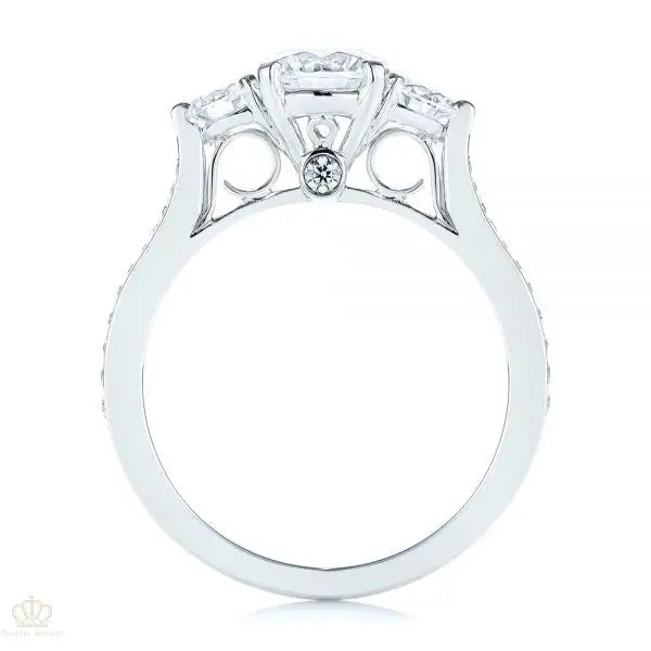 Three Stone Filigree Peekaboo Diamond Side Stone Engagement Ring [Setting Only] - EC054 - Roselle Jewelry