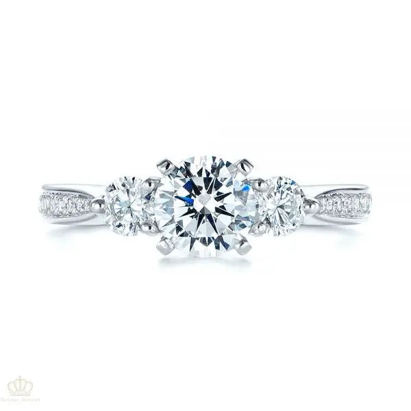 Three Stone Filigree Peekaboo Diamond Side Stone Engagement Ring [Setting Only] - EC054 - Roselle Jewelry