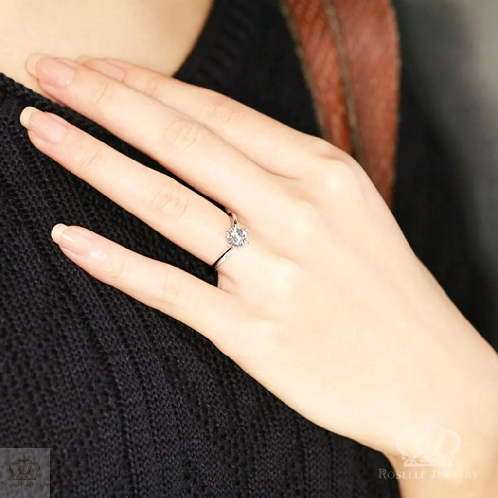 Six Prong Solitaire V Shape Round Brilliant Engagement Ring [Setting Only] - EC006 - Roselle Jewelry