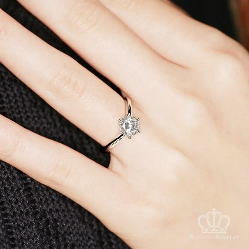Six Prong Solitaire V Shape Round Brilliant Engagement Ring [Setting Only] - EC006 - Roselle Jewelry