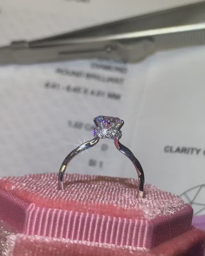 Custom Twist Hidden Halo Side Stone Diamond Ring [Setting Only] - EC094