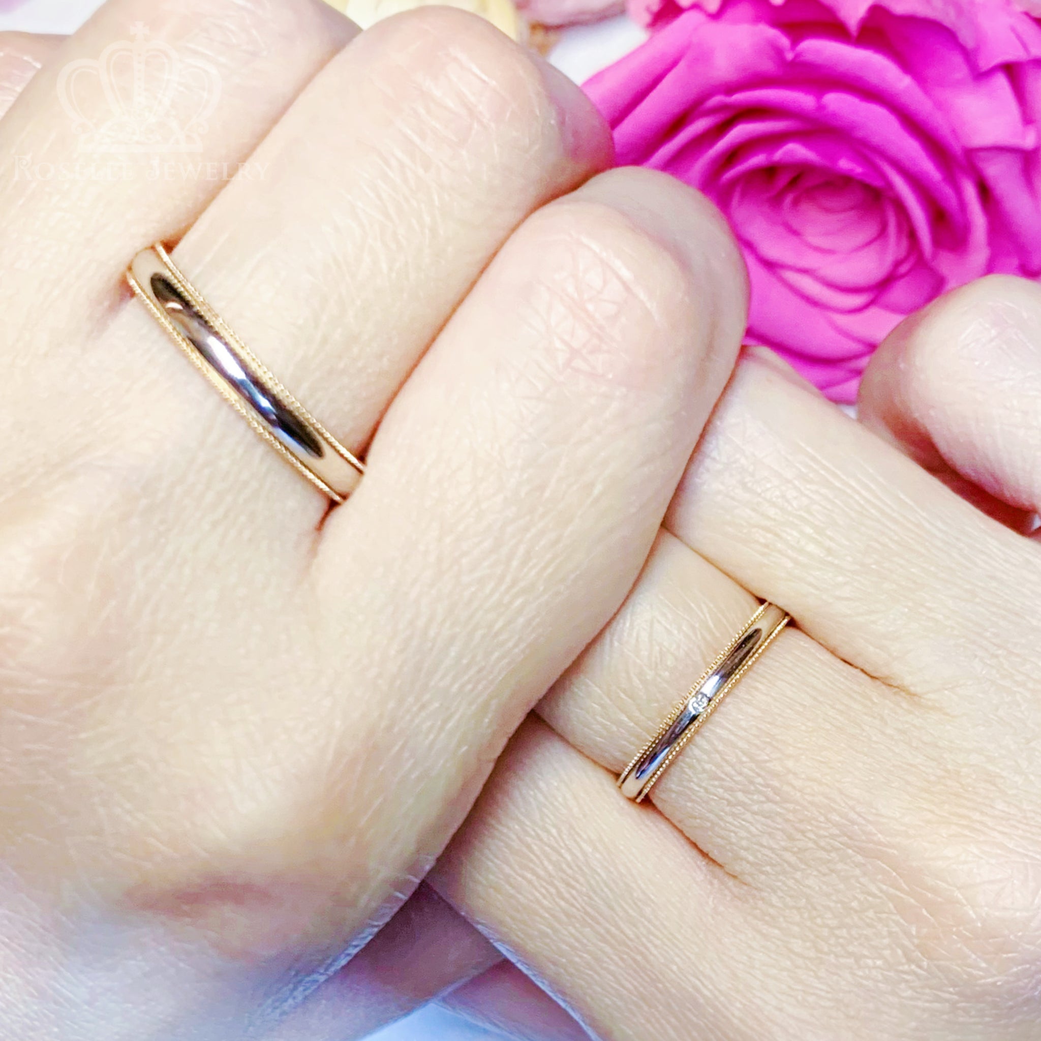 Two Tone Couple Diamond Wedding Ring Set - WM12 - Roselle Jewelry