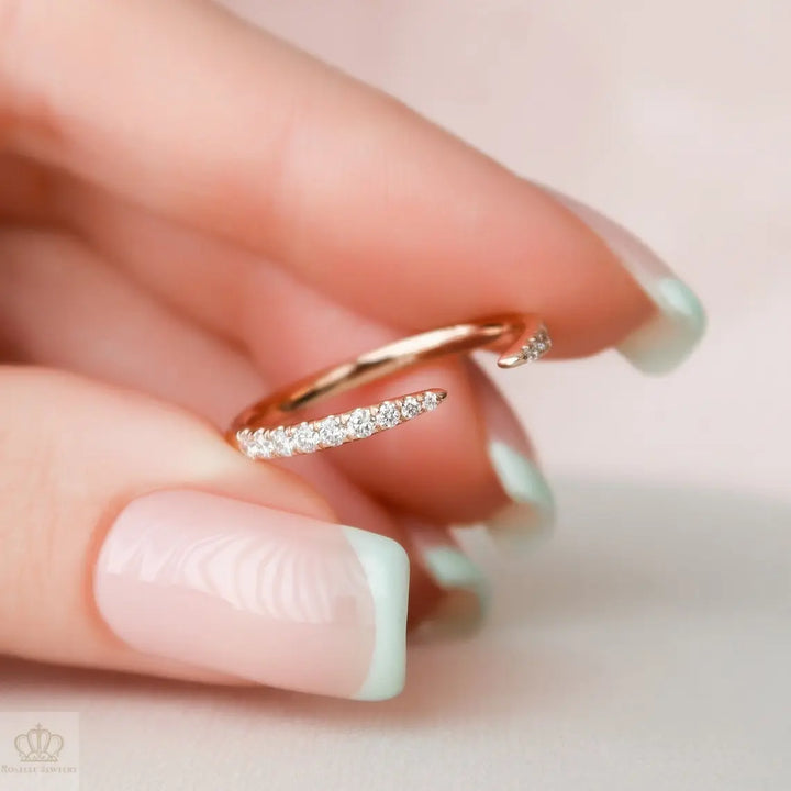 U Pave Rounded Open Wedding Band Ring - CR001 - Roselle Jewelry